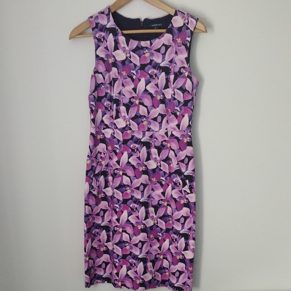 Lands' End Pink and Purple Sheath Midi Dress